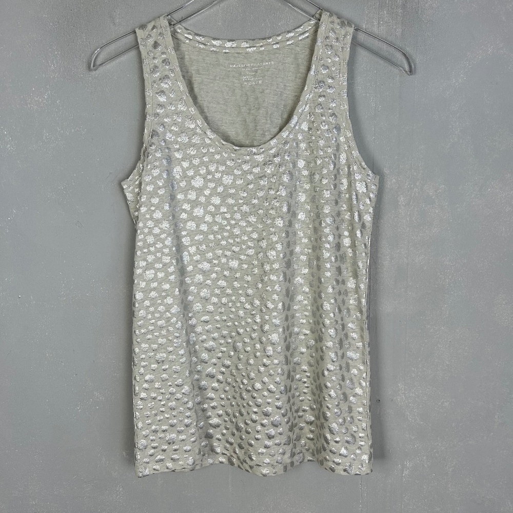 Majestic Features size 1 XS deluxe teeshirt tank beige silver spotted linen
